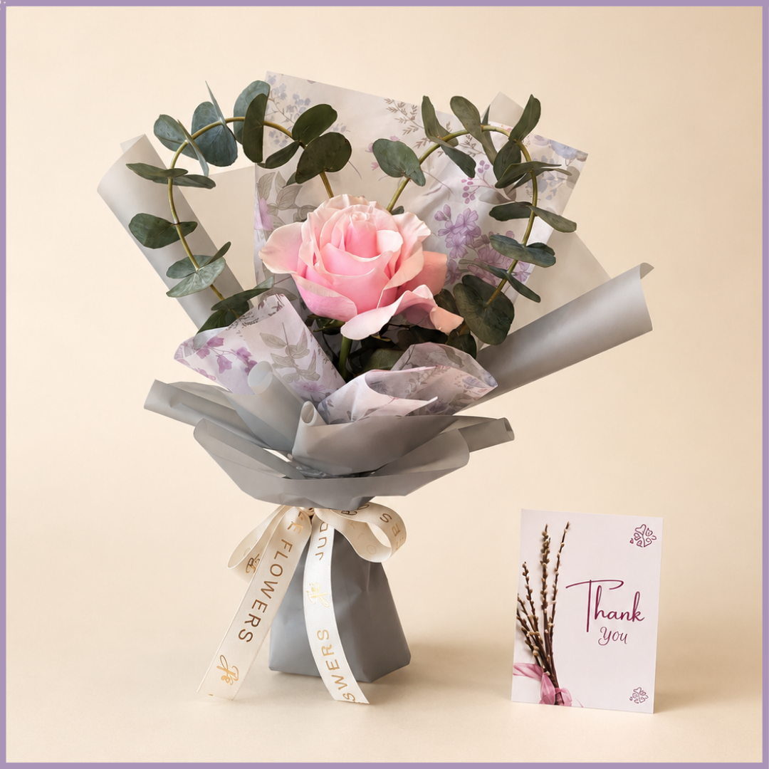 Blush Whisper – Single Pink Rose Bouquet