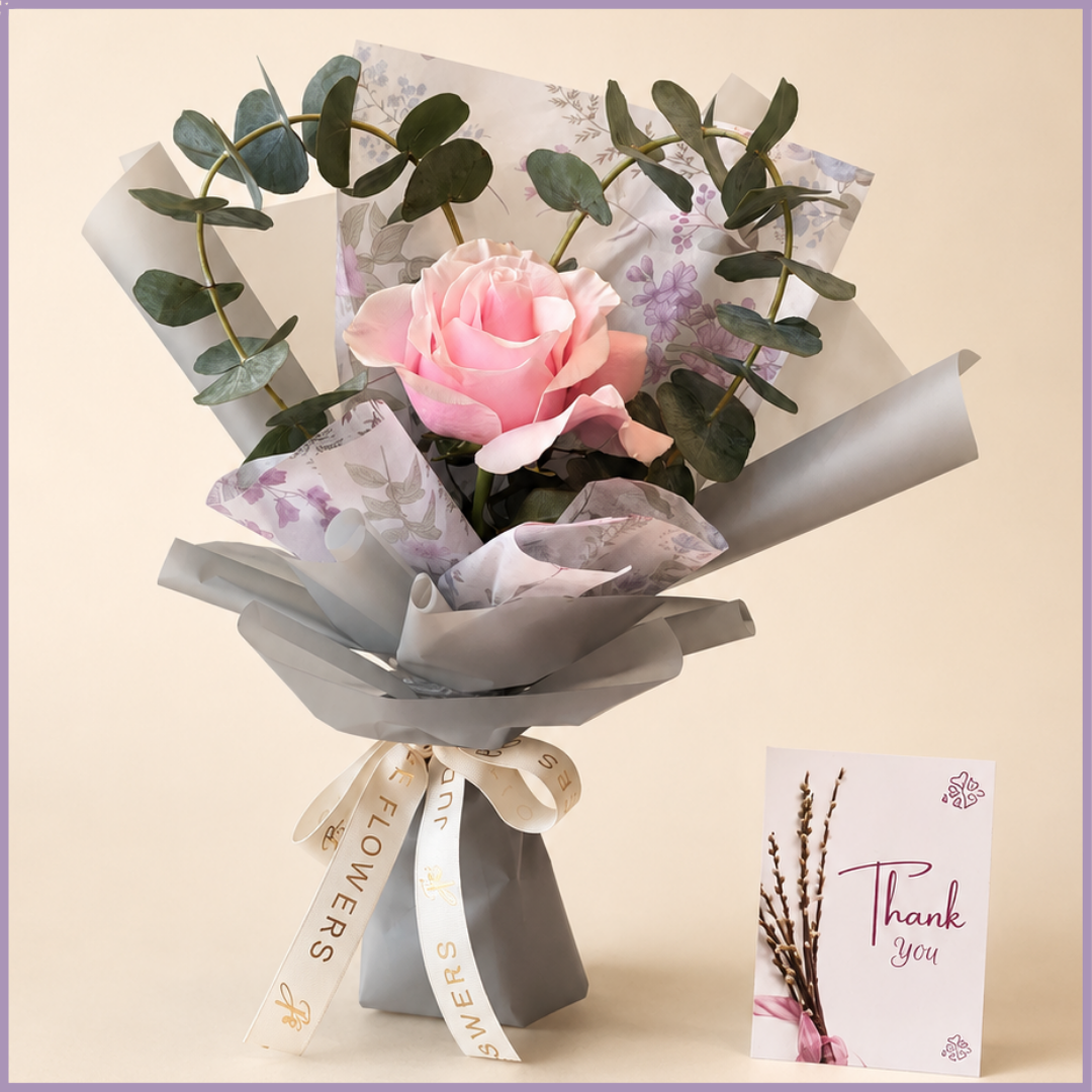 Blush Whisper – Single Pink Rose Bouquet