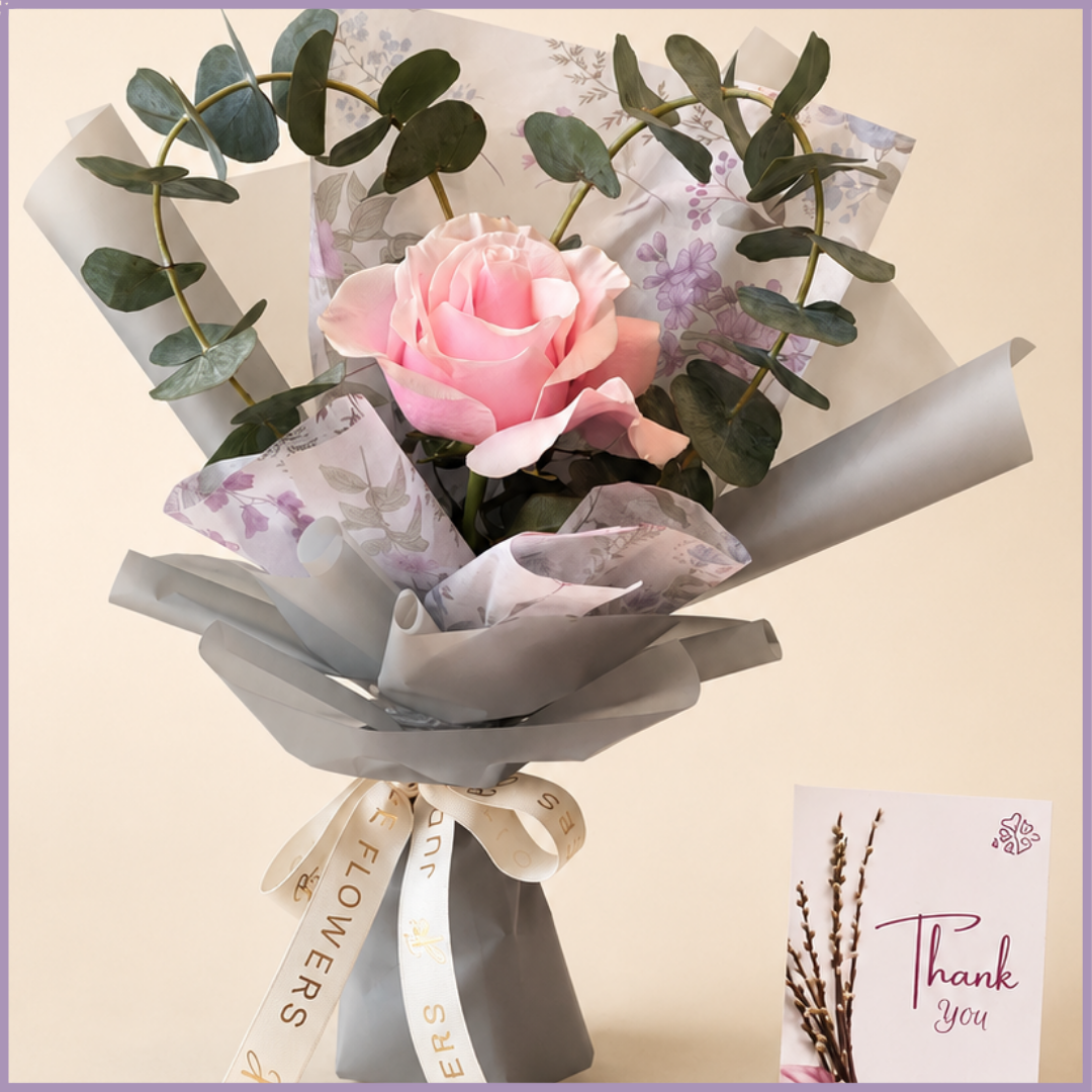 Blush Whisper – Single Pink Rose Bouquet