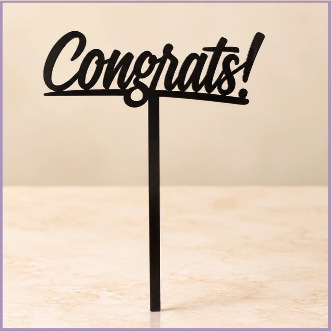 Congrats Acrylic Topper – Black Congratulations Decoration