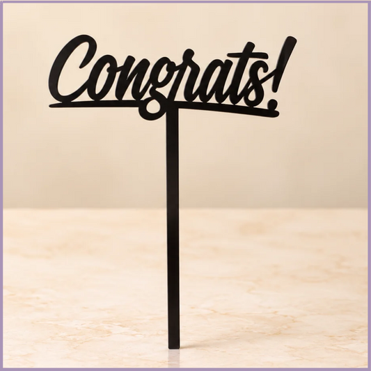 Congrats Acrylic Topper – Black Congratulations Decoration