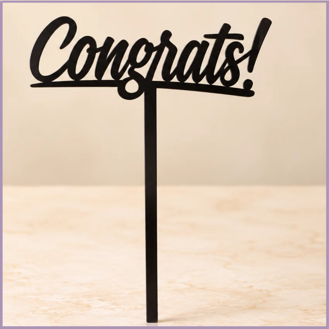 Congrats Acrylic Topper – Black Congratulations Decoration