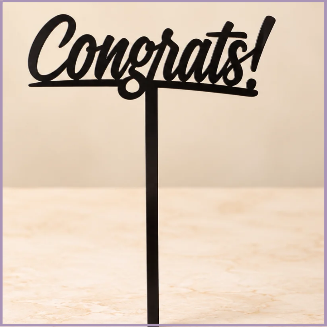 Congrats Acrylic Topper – Black Congratulations Decoration