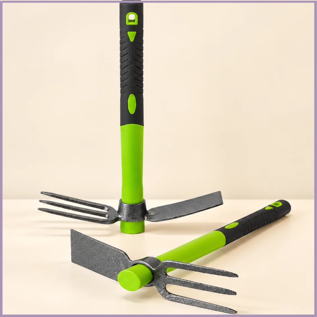 Dual-Head Garden Hoe & Cultivator – 3-Prong Hand Tool