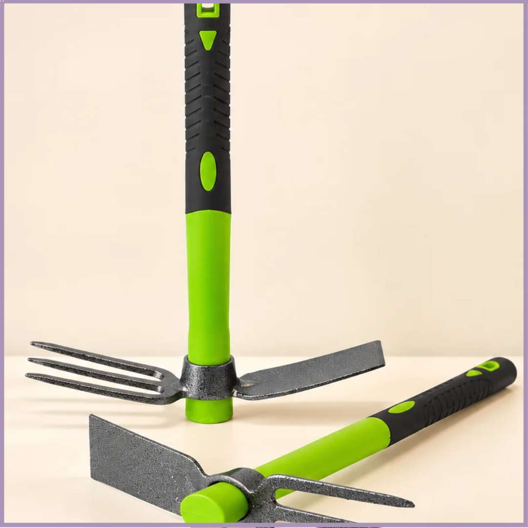 Dual-Head Garden Hoe & Cultivator – 3-Prong Hand Tool
