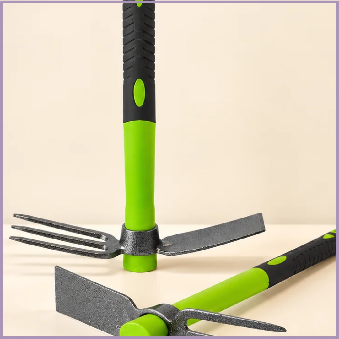Dual-Head Garden Hoe & Cultivator – 3-Prong Hand Tool