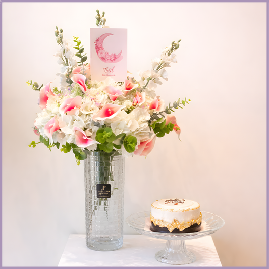 Eid Blossom Dream Bites Luxe Floral Vase with Ferrero Chocolate Cake