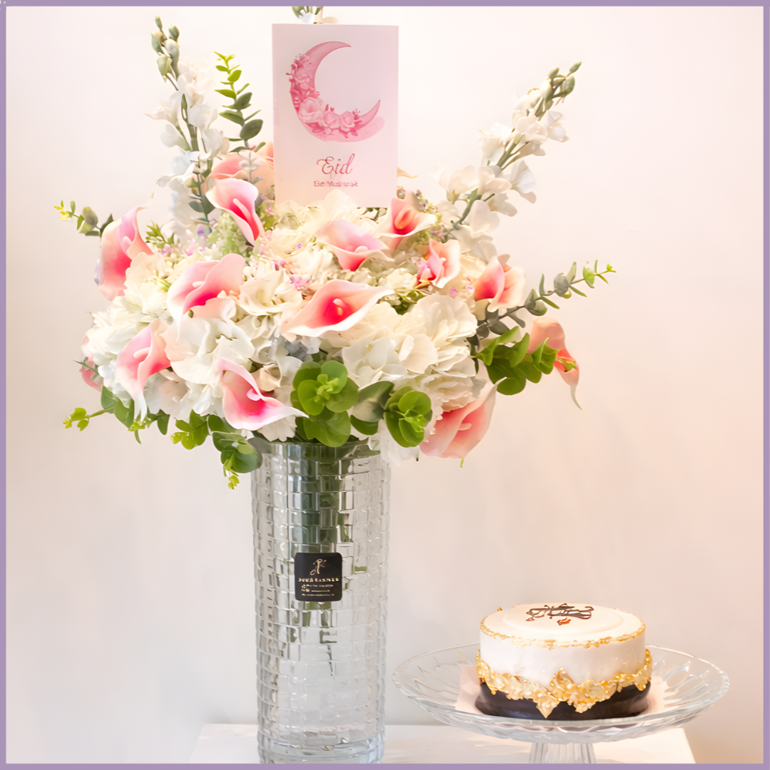 Eid Blossom Dream Bites Luxe Floral Vase with Ferrero Chocolate Cake