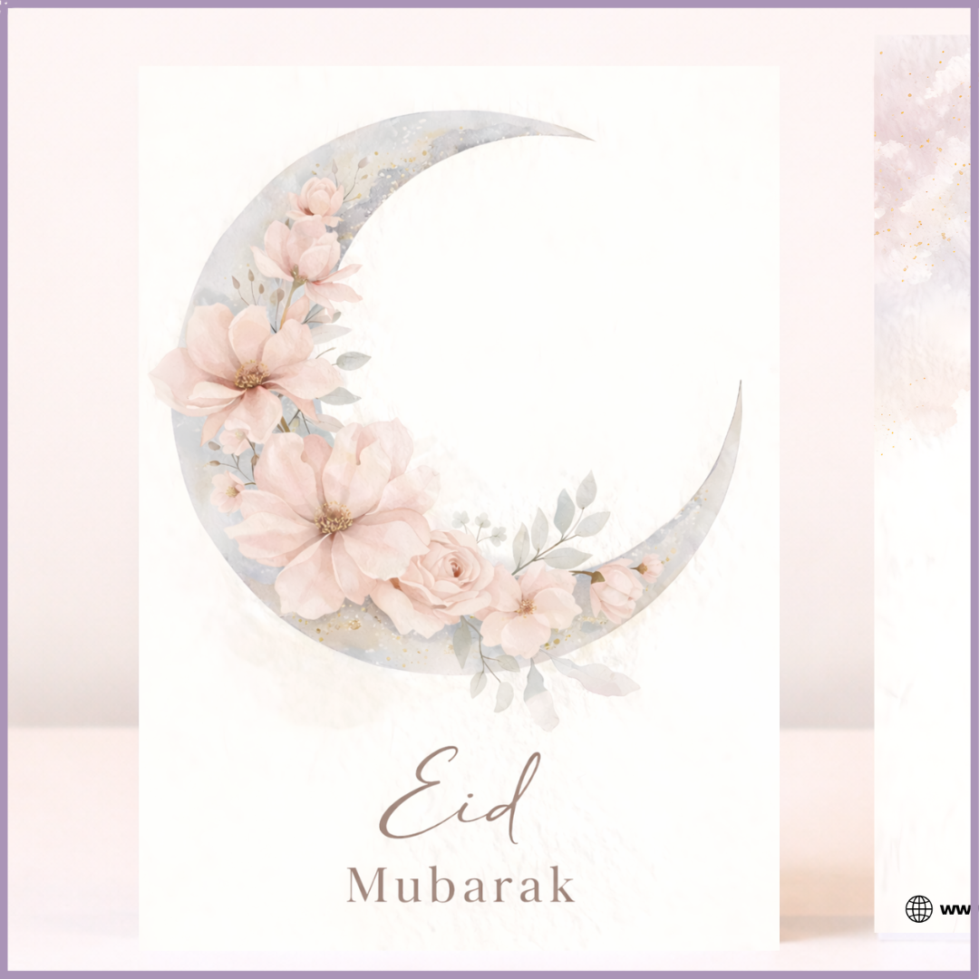 Floral Crescent Moon Eid Greeting Card
