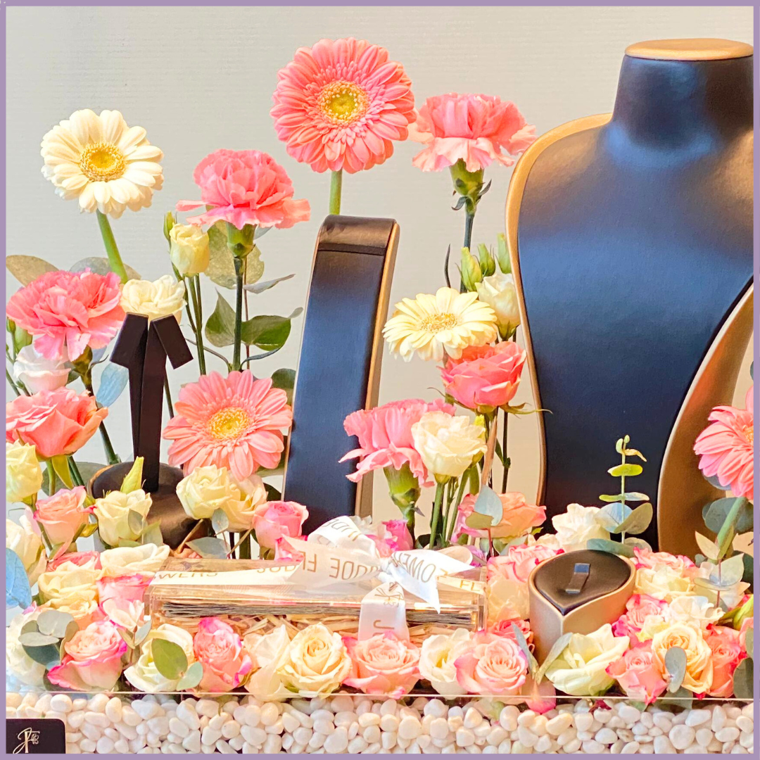 Floral Elegance Tray - Fresh Flowers with Jewelry Display