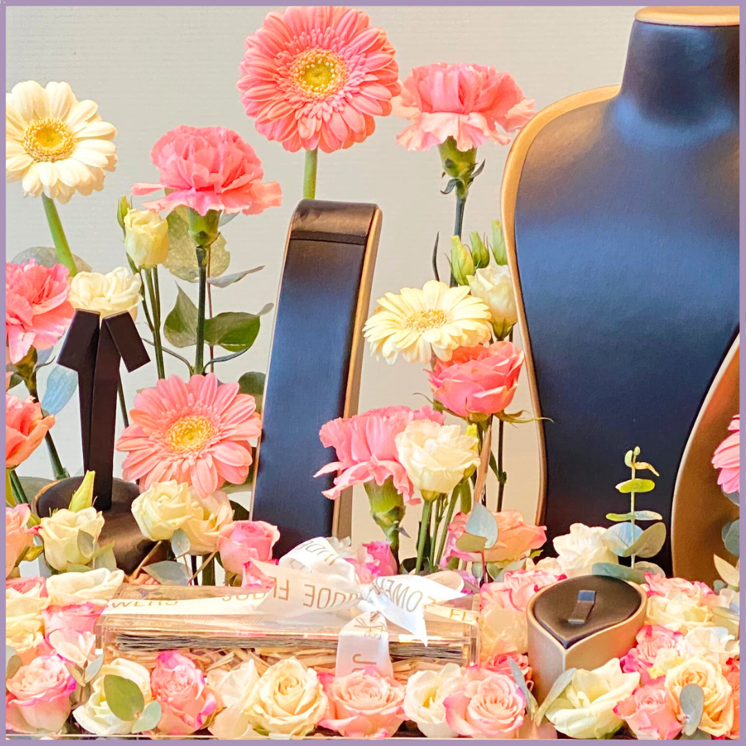 Floral Elegance Tray - Fresh Flowers with Jewelry Display