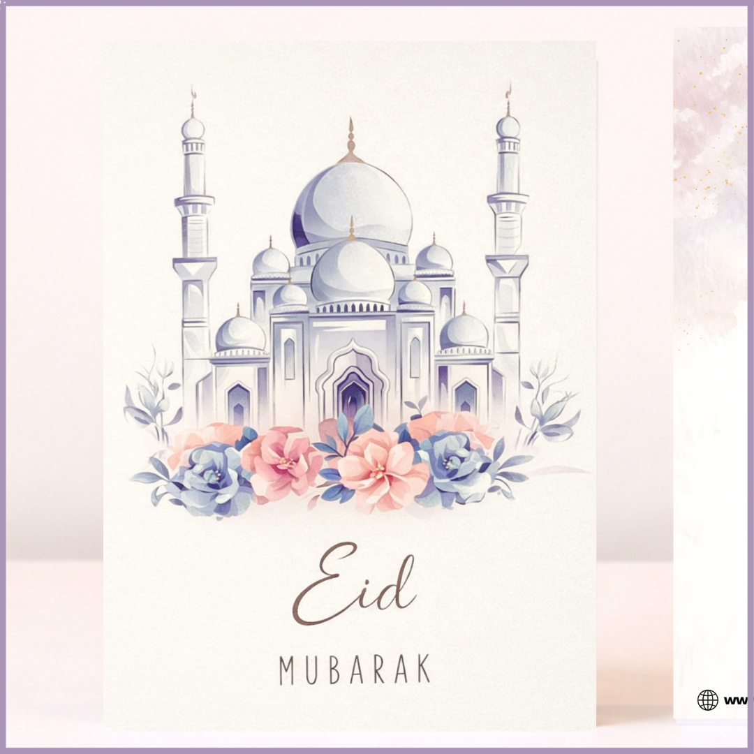 Greeting Card: Floral Mosque – Eid Mubarak