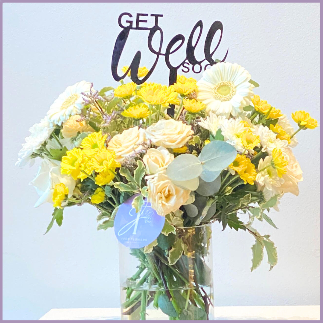 Get Well Soon - Yellow & White Vase Arrangement