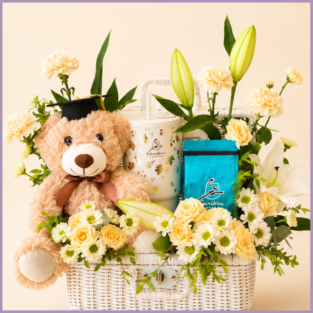 Graduation Morning Celebration Floral & Teddy Basket