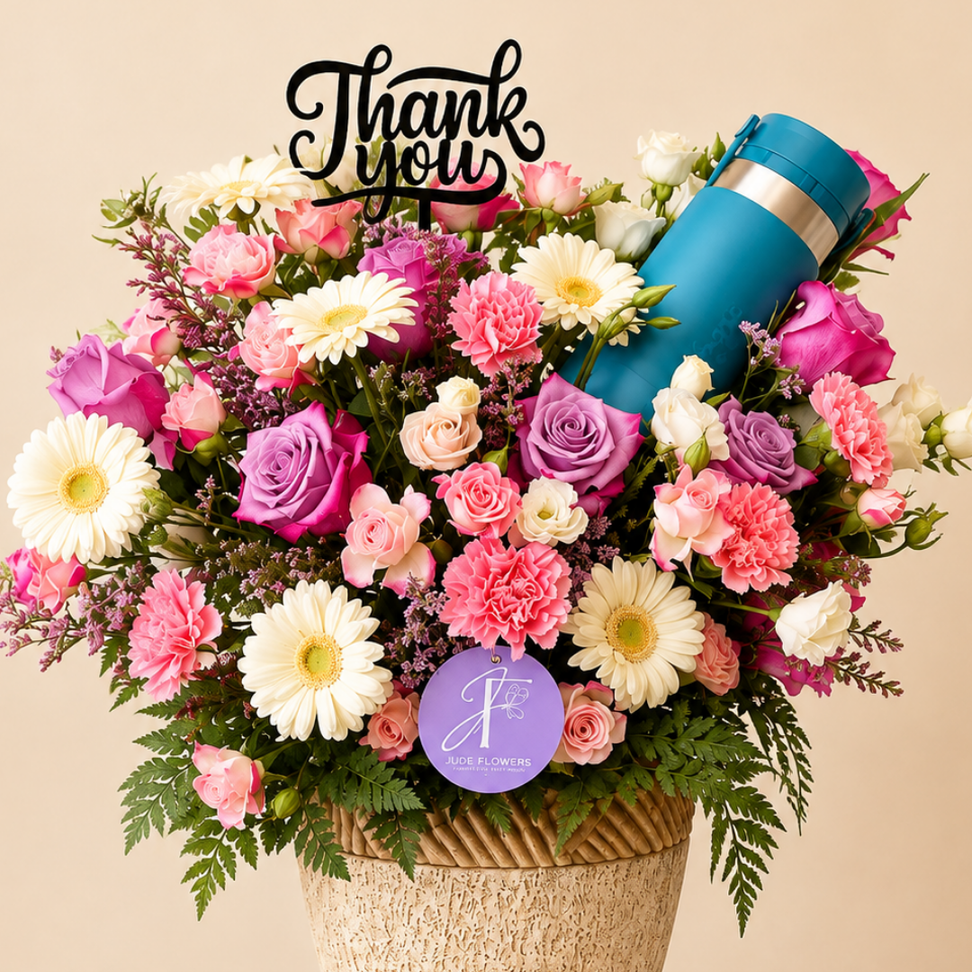 Luxury Thank You Flowers with Caribou Bottle