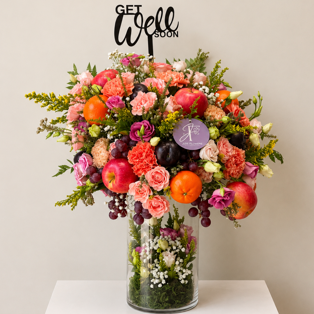 Healing Harvest – Premium Get Well Soon Fruit & Flower Arrangement