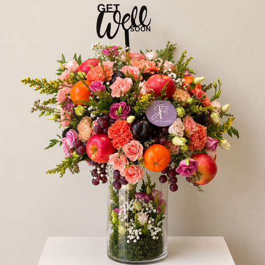 Healing Harvest – Premium Get Well Soon Fruit & Flower Arrangement