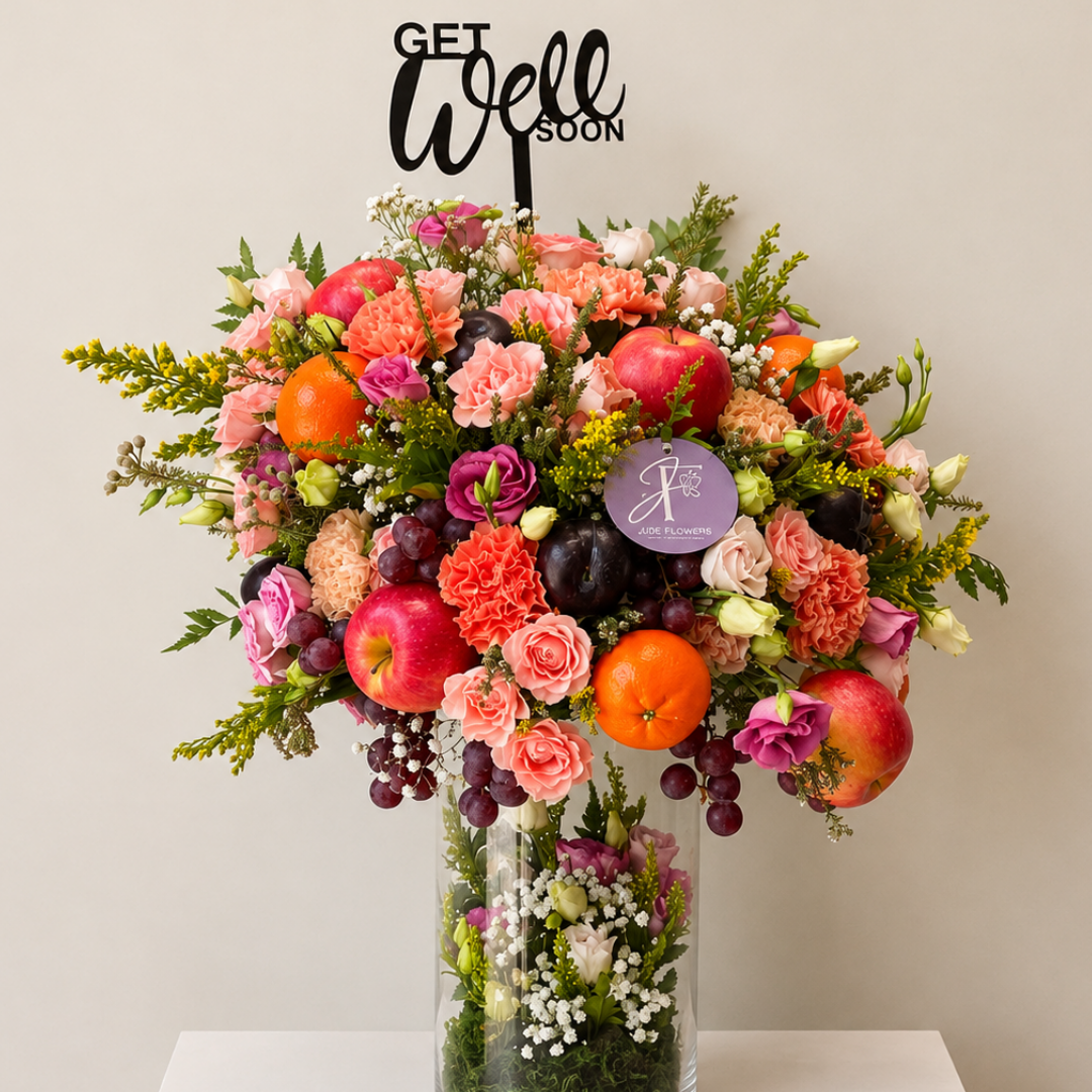 Healing Harvest – Premium Get Well Soon Fruit & Flower Arrangement