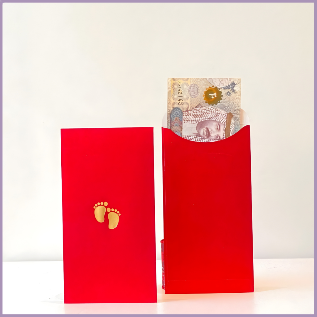 Baby Money Envelope - Red with Gold Footprints