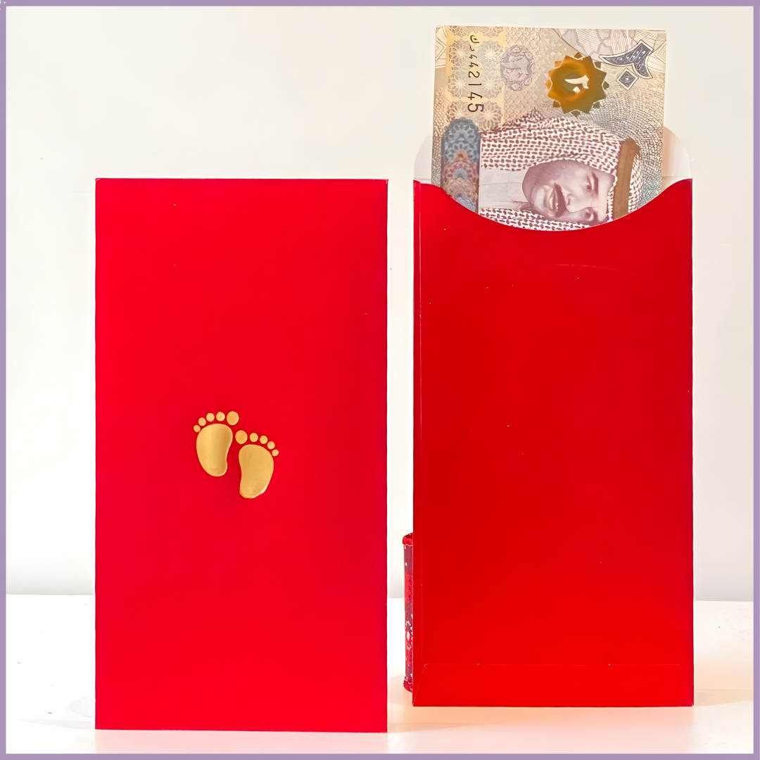 Baby Money Envelope - Red with Gold Footprints