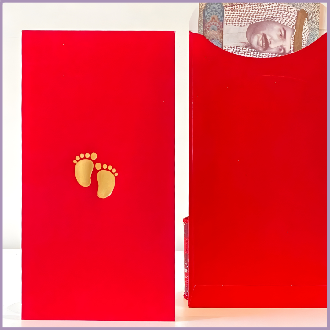 Baby Money Envelope - Red with Gold Footprints