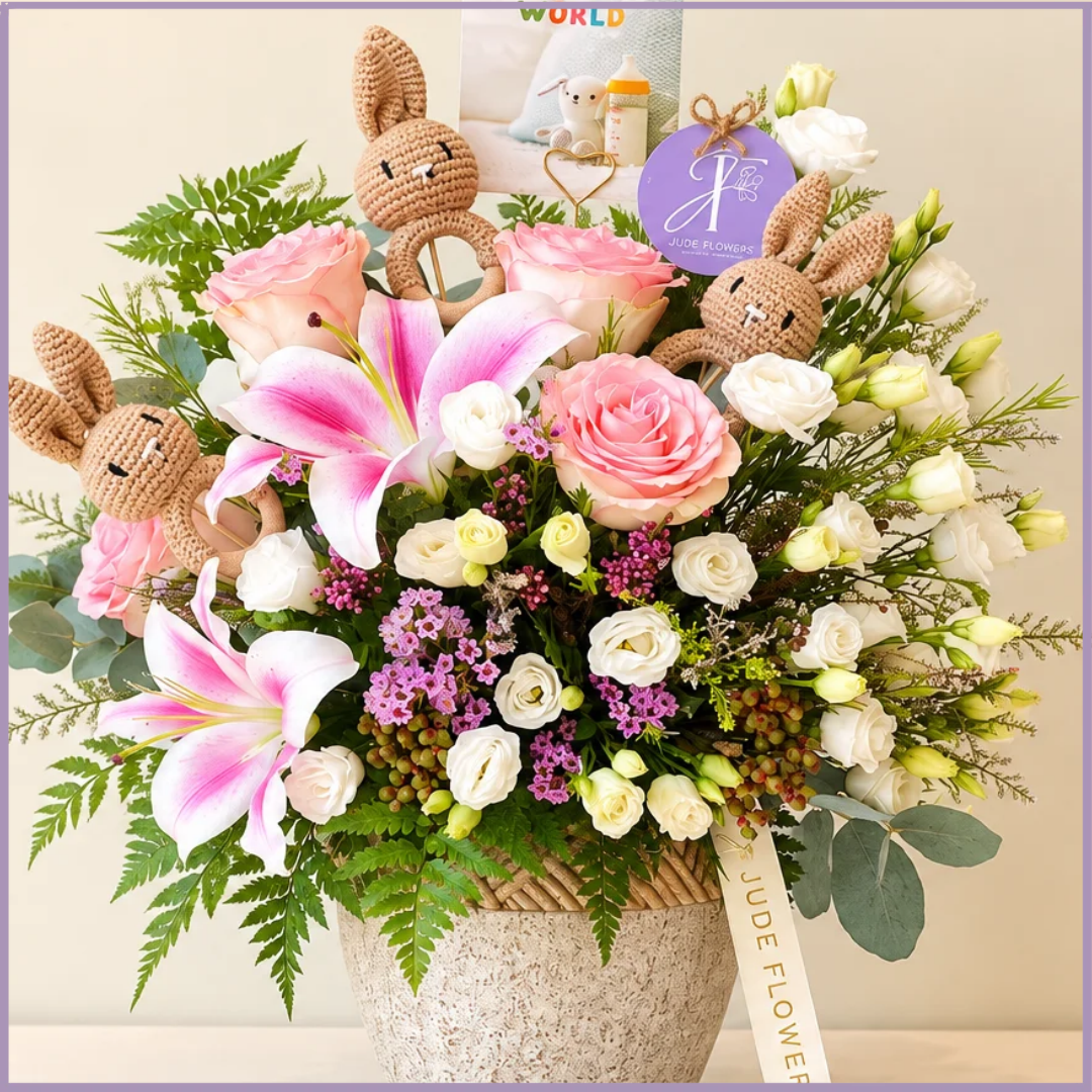 Little Bunny Wishes – Luxury Newborn Floral Arrangement
