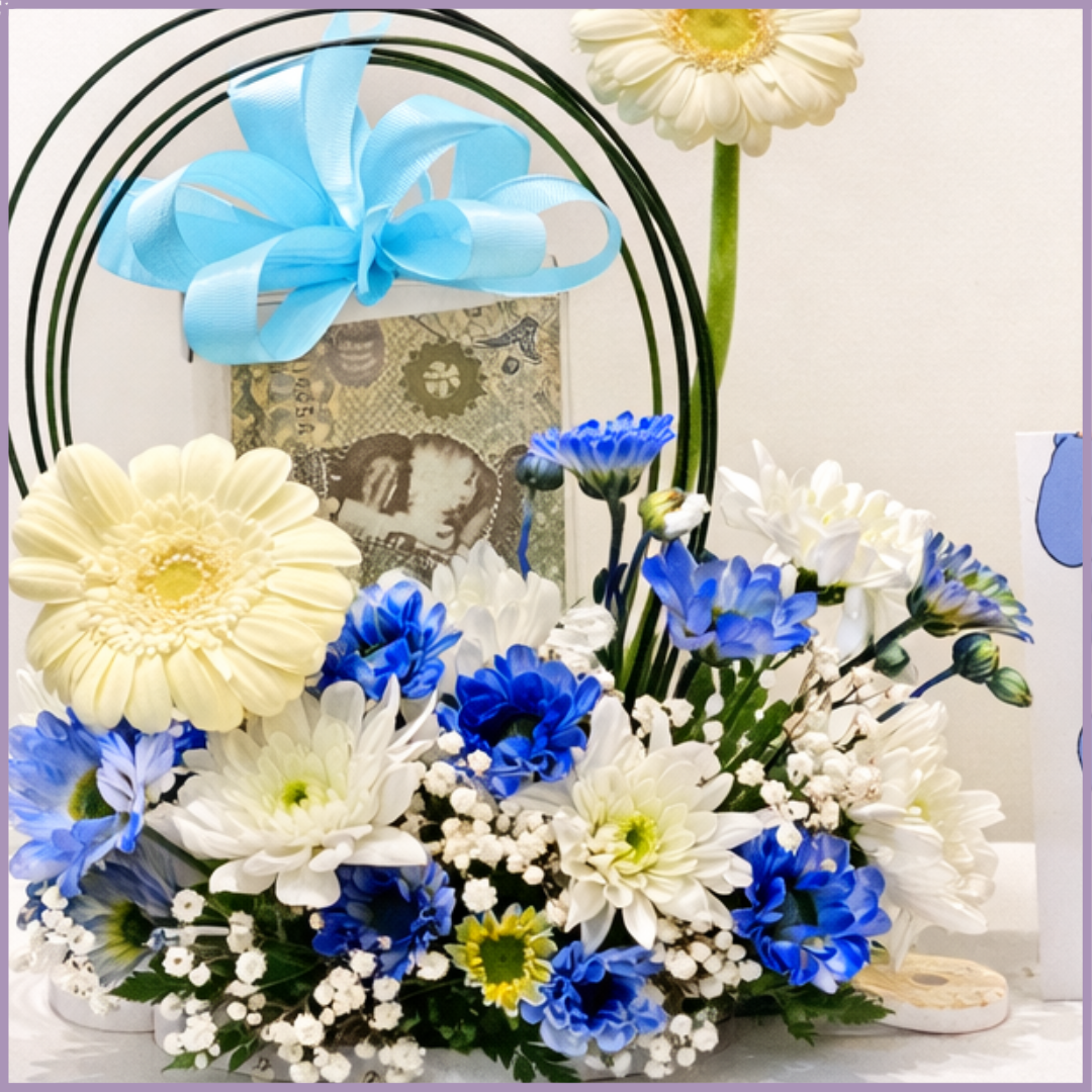 Little Prince Bloom | New Baby Boy Flower Arrangement with Money Acrylic