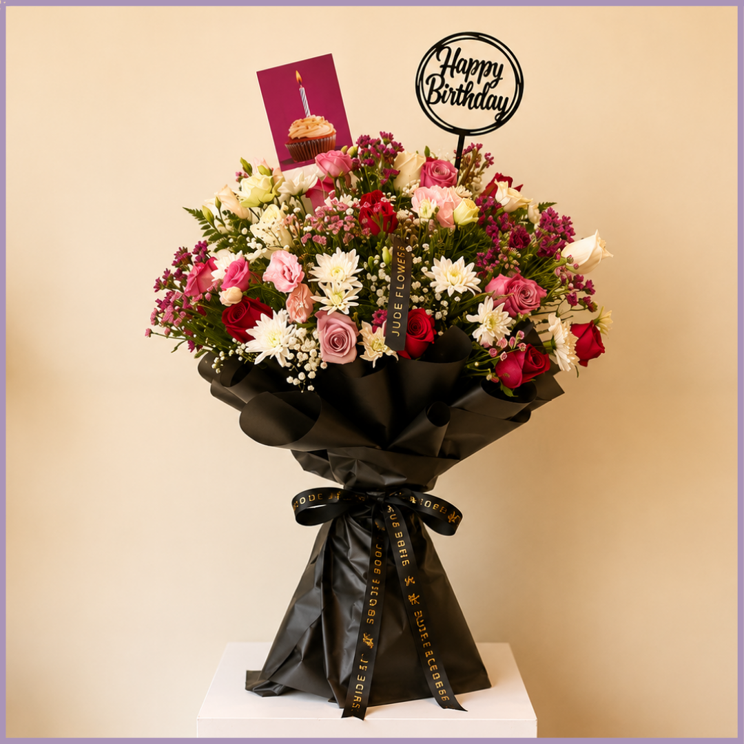 Midnight Celebration – Luxury Mixed Rose Birthday Bouquet