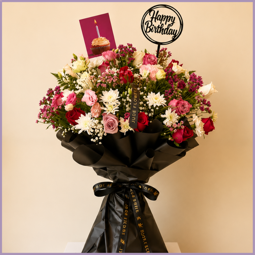 Midnight Celebration – Luxury Mixed Rose Birthday Bouquet