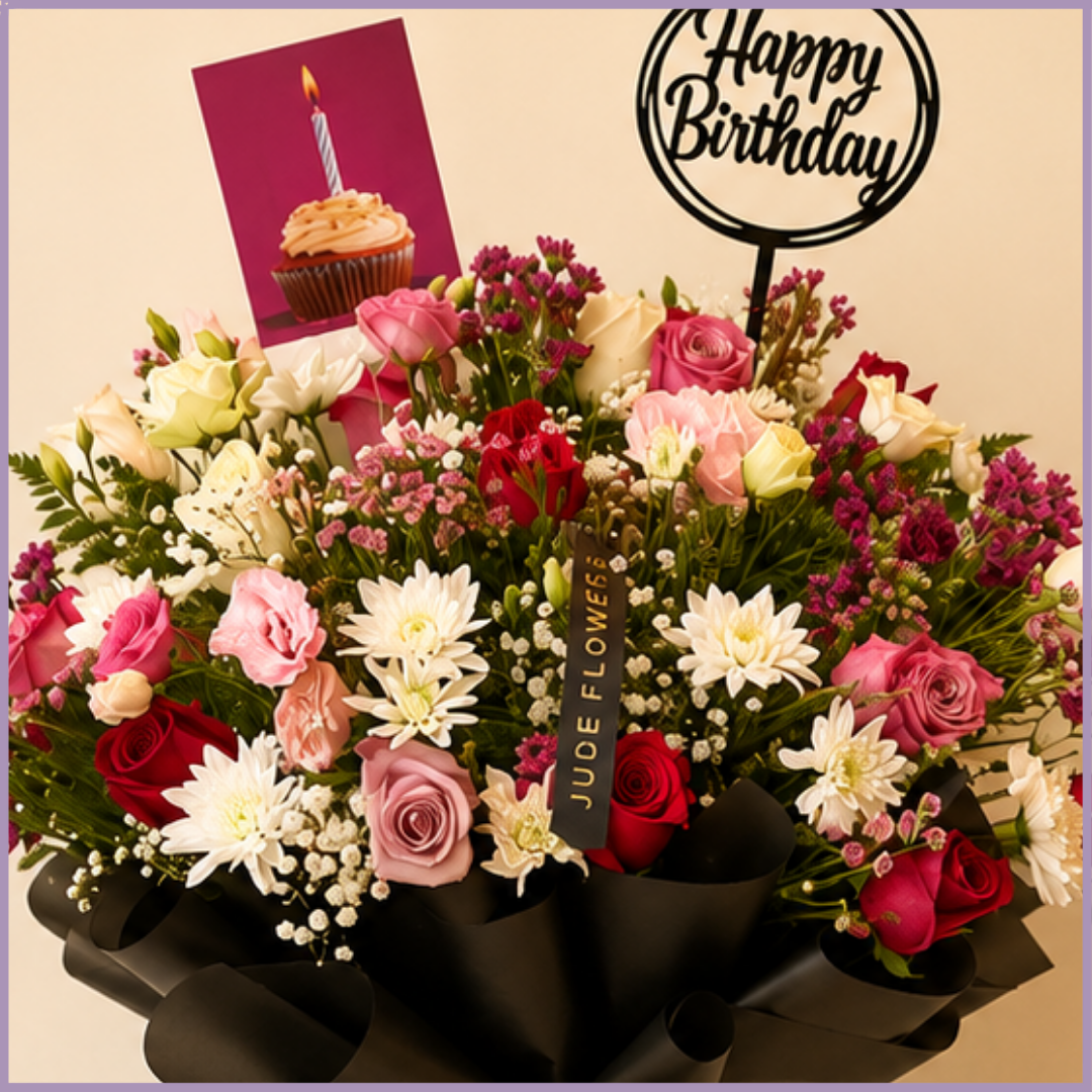 Midnight Celebration – Luxury Mixed Rose Birthday Bouquet