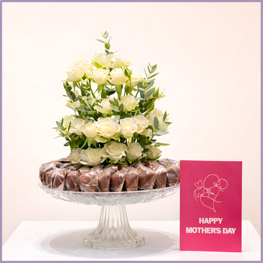 Pure White Mothers Day Spray Rose Dolcetta Chocolate Stand