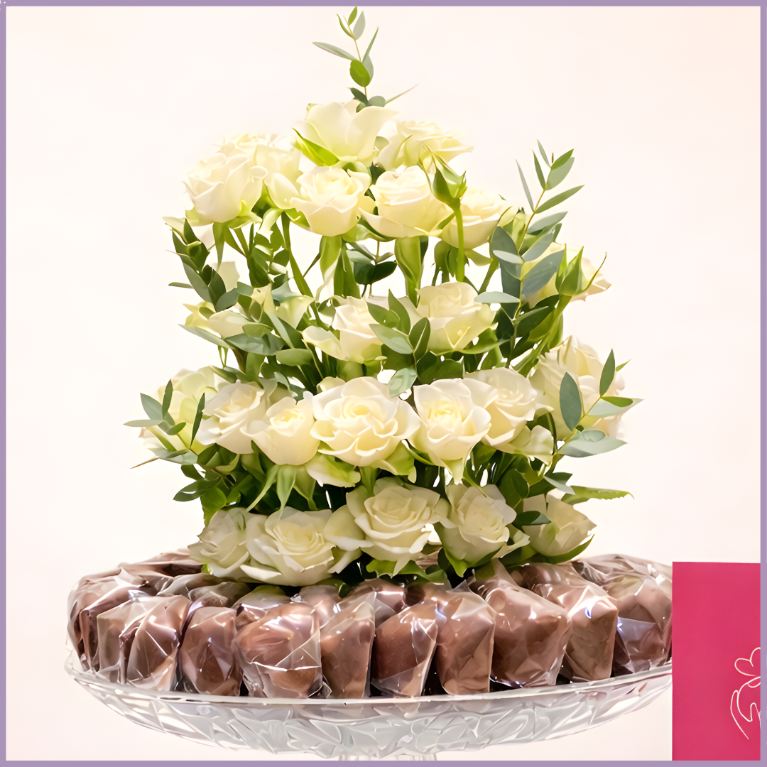 Pure White Mothers Day Spray Rose Dolcetta Chocolate Stand