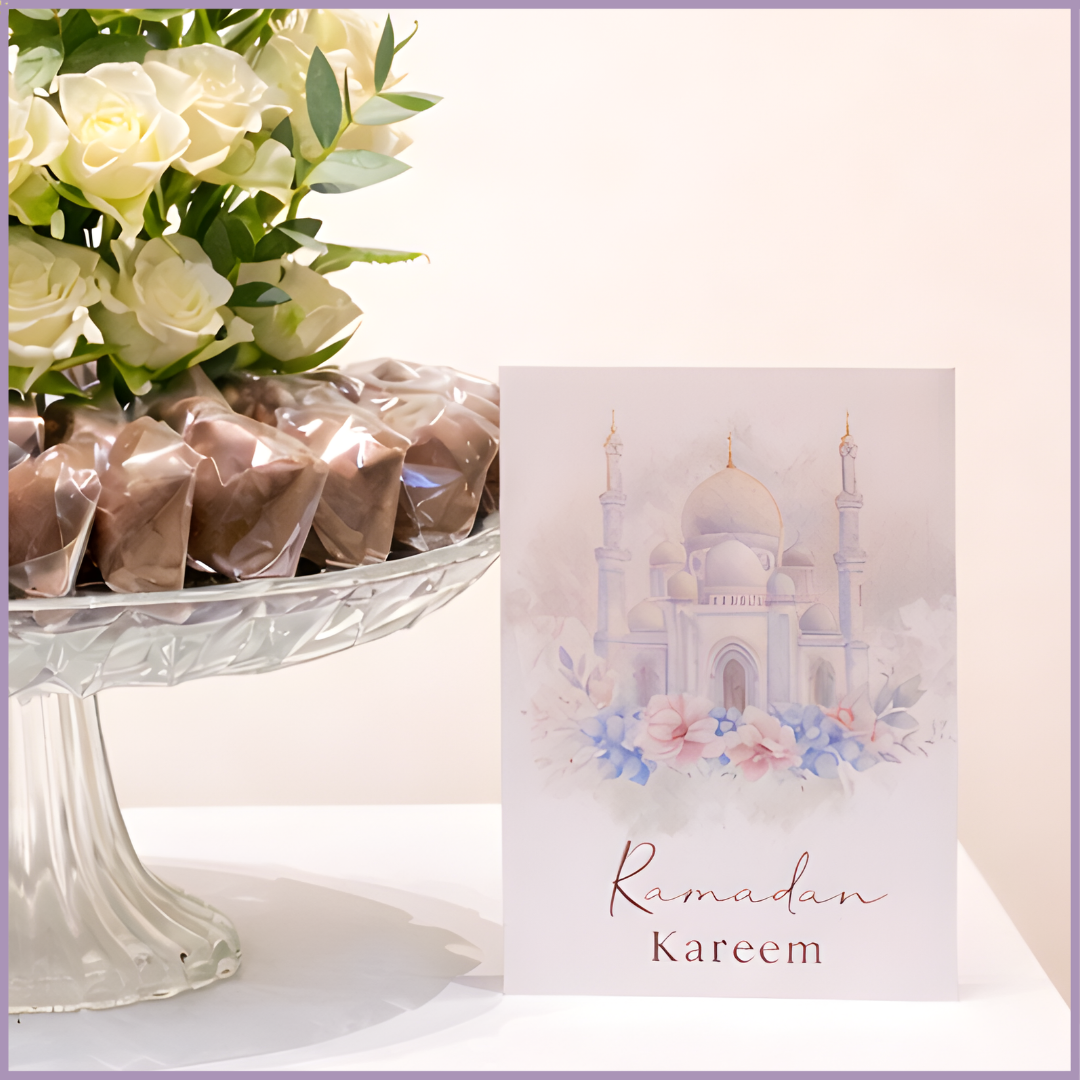 Pure White Ramadan Kareem Spray Rose Dolcetta Chocolate Stand
