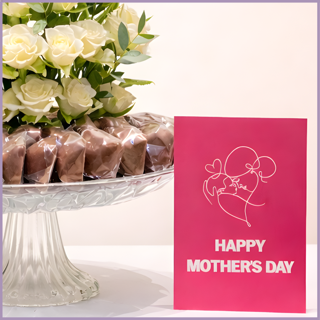 Pure White Mothers Day Spray Rose Dolcetta Chocolate Stand