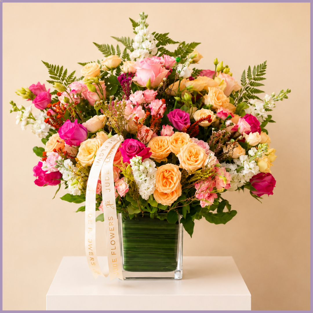 Rosé Garden – Luxury Mixed Rose & Lisianthus Vase Arrangement