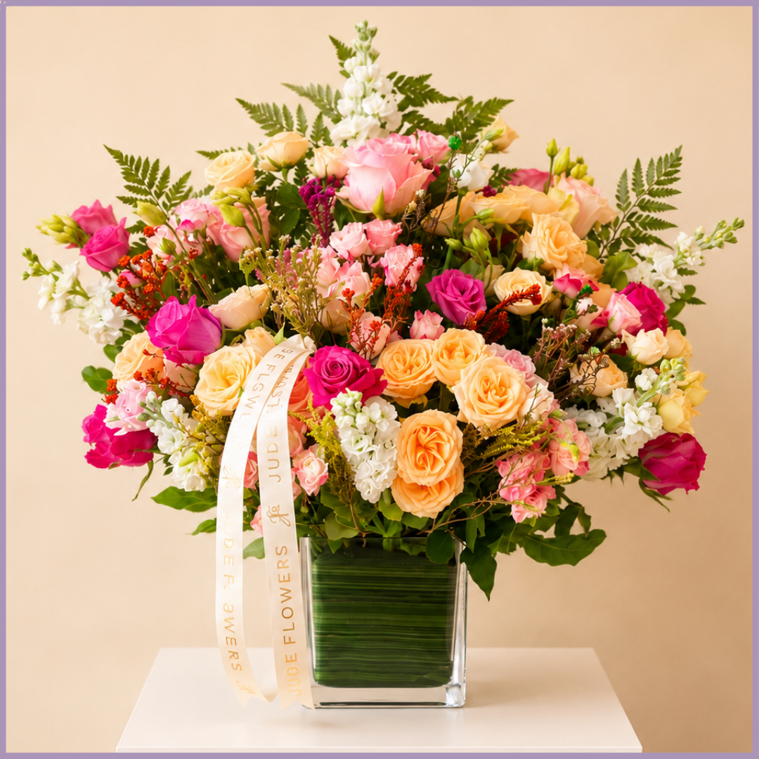 Rosé Garden – Luxury Mixed Rose & Lisianthus Vase Arrangement