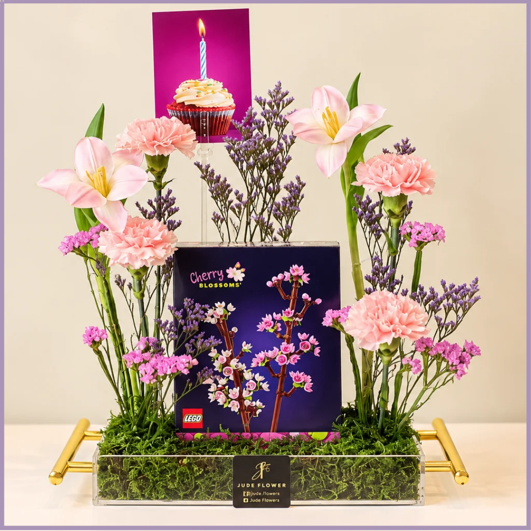 Sakura Birthday Garden – LEGO Cherry Blossoms & Fresh Tulips Gift