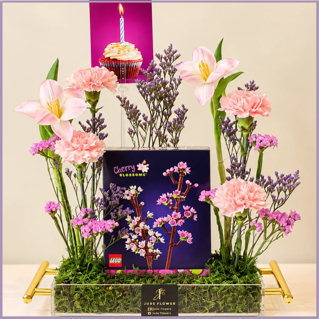 Sakura Birthday Garden – LEGO Cherry Blossoms & Fresh Tulips Gift