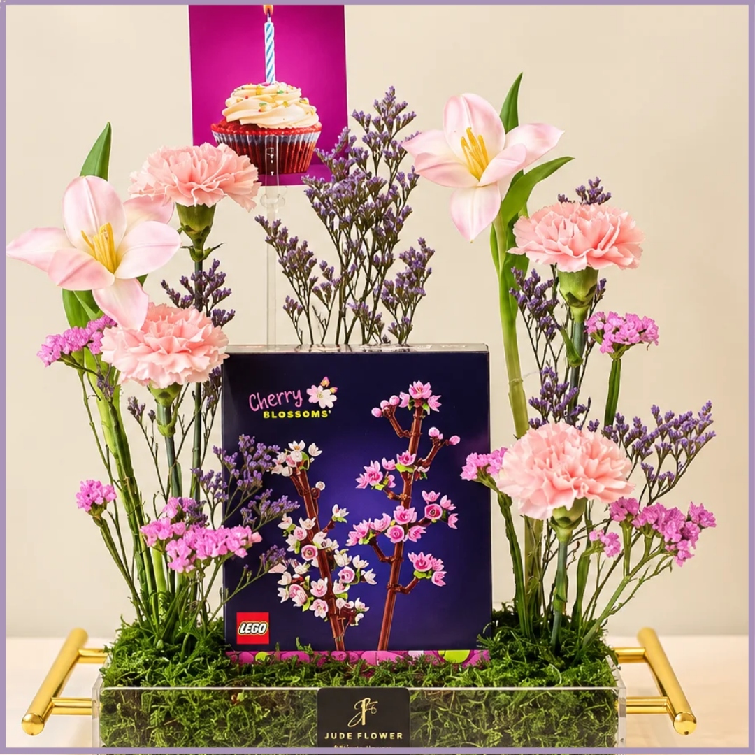 Sakura Birthday Garden – LEGO Cherry Blossoms & Fresh Tulips Gift