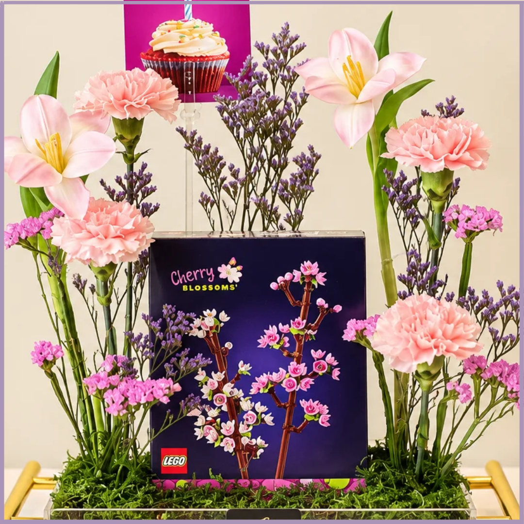 Sakura Birthday Garden – LEGO Cherry Blossoms & Fresh Tulips Gift