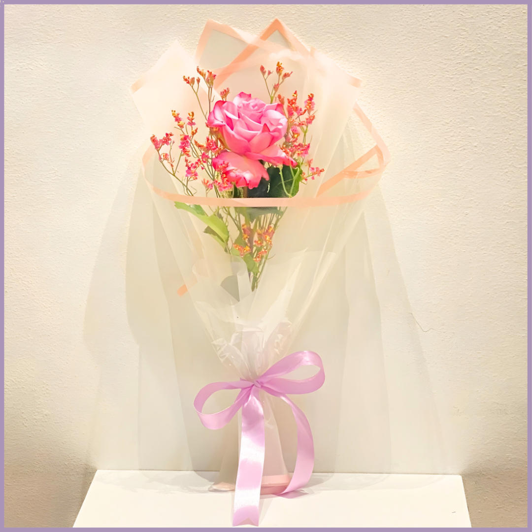 Single Pink Rose Mini Bouquet