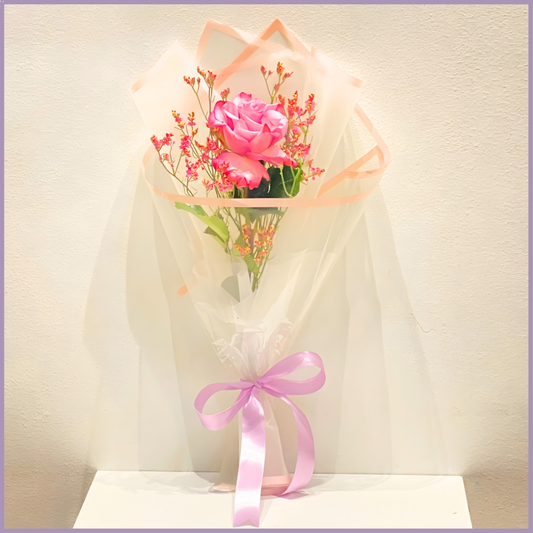 Single Pink Rose Mini Bouquet