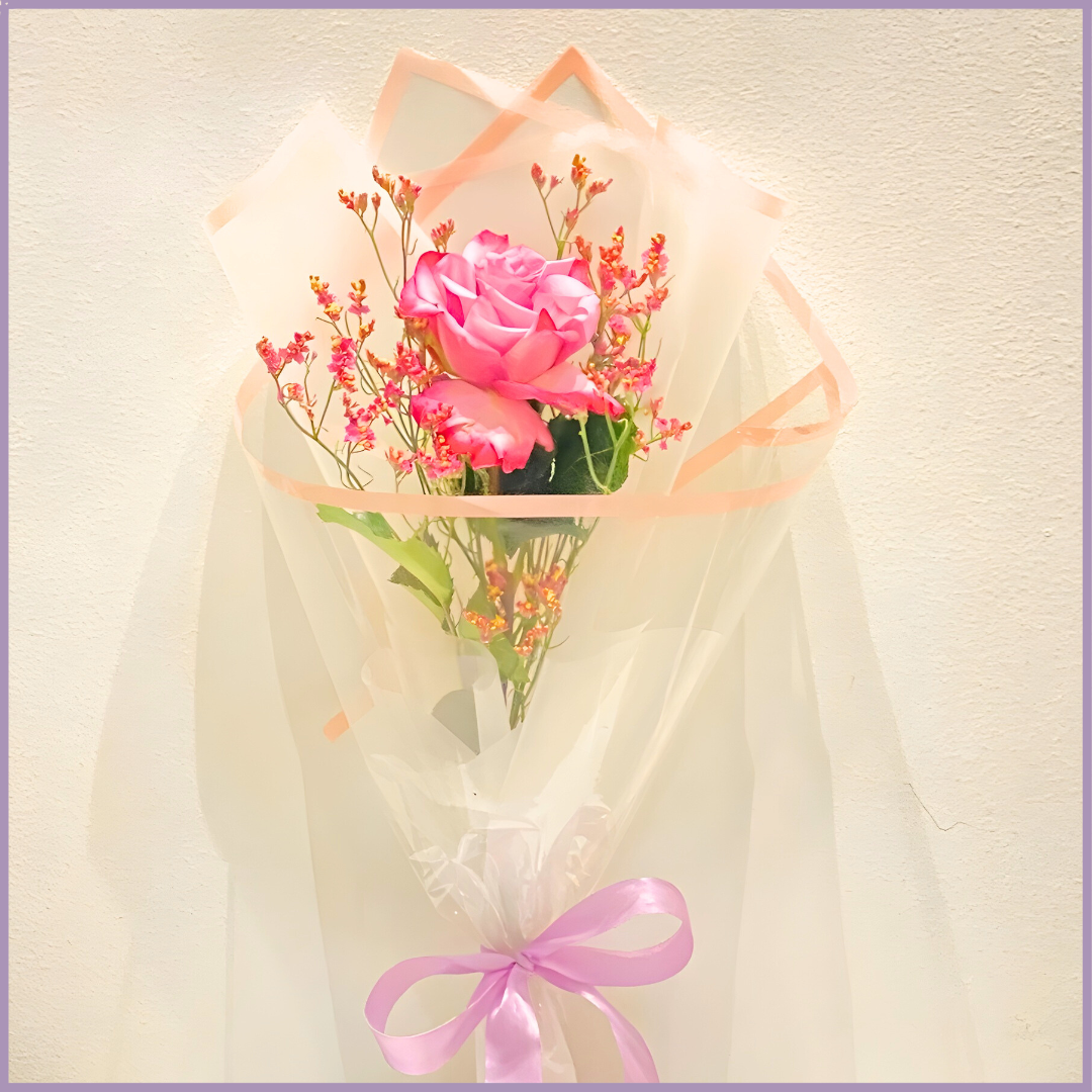 Single Pink Rose Mini Bouquet