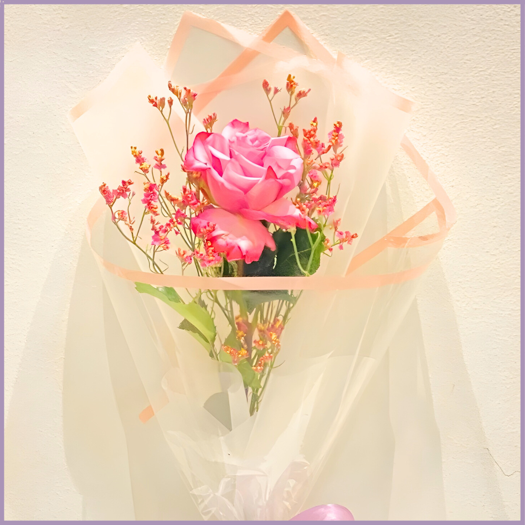 Single Pink Rose Mini Bouquet
