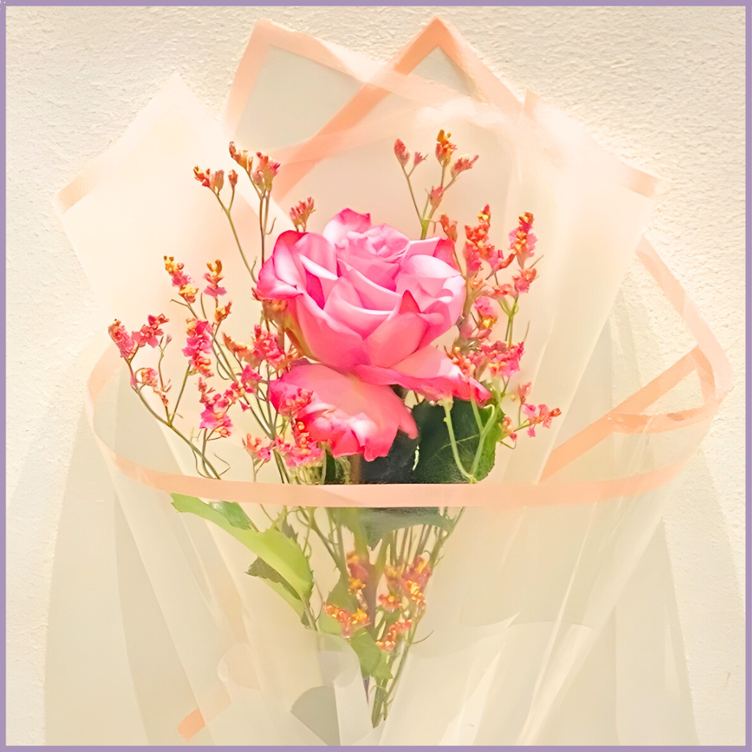 Single Pink Rose Mini Bouquet