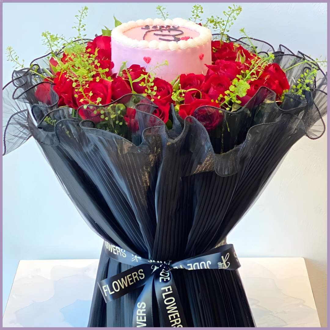 Sorry Cake and Red Roses Bouquet - Jude Flowers x Dream Bites Collab