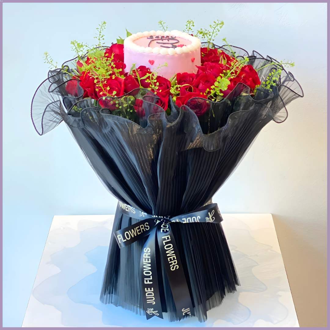 Sorry Cake and Red Roses Bouquet - Jude Flowers x Dream Bites Collab
