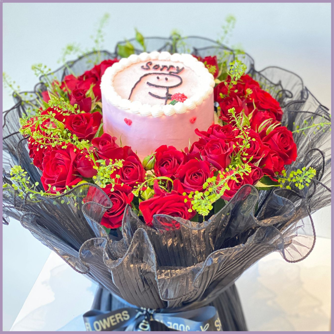 Sorry Cake and Red Roses Bouquet - Jude Flowers x Dream Bites Collab