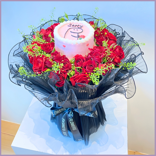 Sorry Cake and Red Roses Bouquet - Jude Flowers x Dream Bites Collab