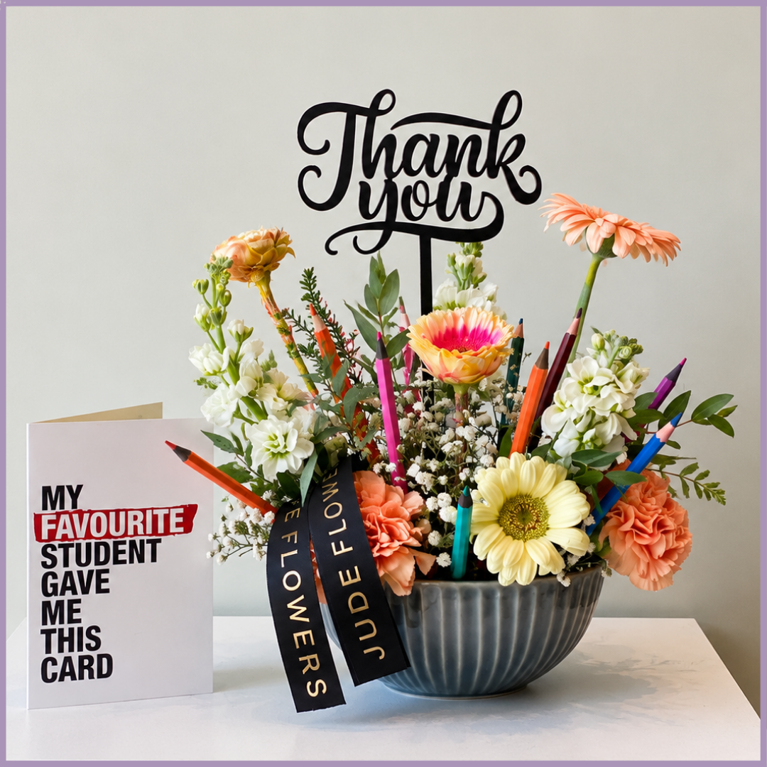 Teacher’s Appreciation Garden – Fresh Flowers & Pencil Gift